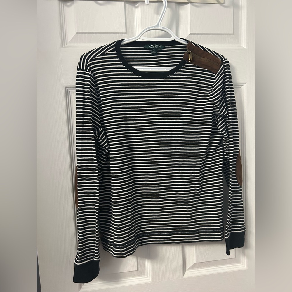 Lauren Ralph Lauren Black and White Striped Long Sleeve Tee
